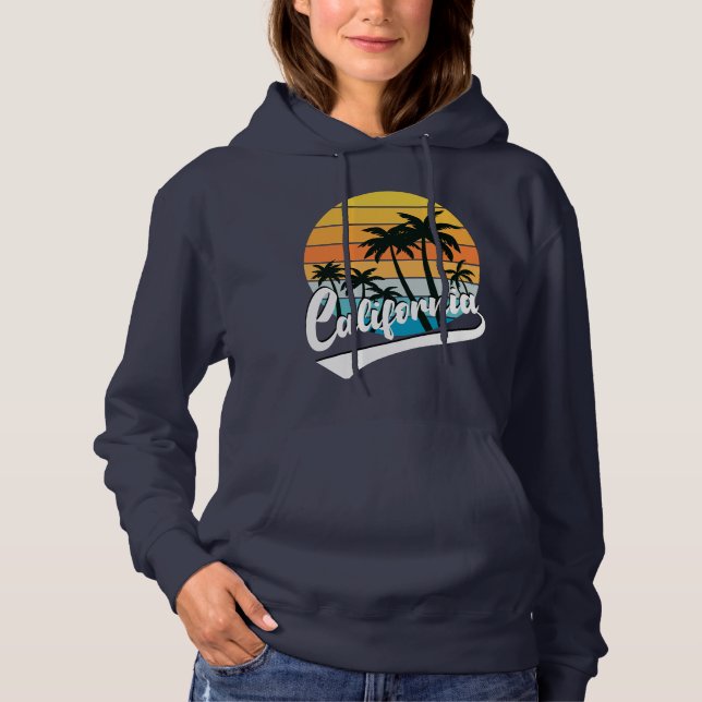 California Retro Sunset Navy Women's Hoodie T Shirt (Framsida)