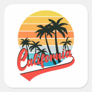 California Retro Sunset Sticker Fyrkantigt Klistermärke