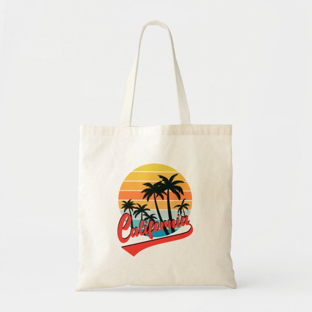 California Retro Sunset Tote Bag Tygkasse (Framsidan)