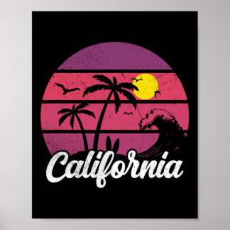 California Retro Sunset Wave Surfboard Beach Surfi Poster