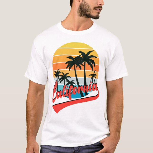 California Retro Sunset White T-Shirt (Framsida)