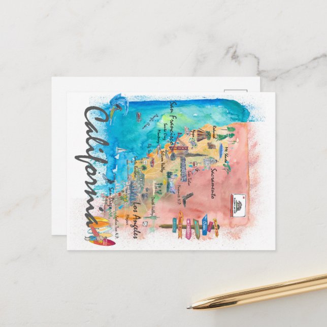 California Retro Travel Karta Helg Vykort (Fram/Back In Situ)