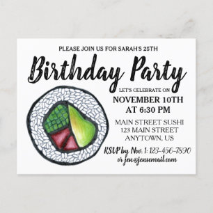 California Roll Japansk mat Sushi Födelsedagsfest Inbjudan Vykort