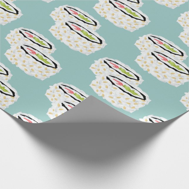 California Roll Sushi Mönster Light Blue Presentpapper (Hörn)