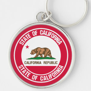 California Round Emblem Rund Silverfärgad Nyckelring