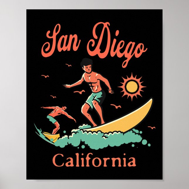 California San Diego Ca Surfer Surfing Beach Vacat Poster (Framsidan)