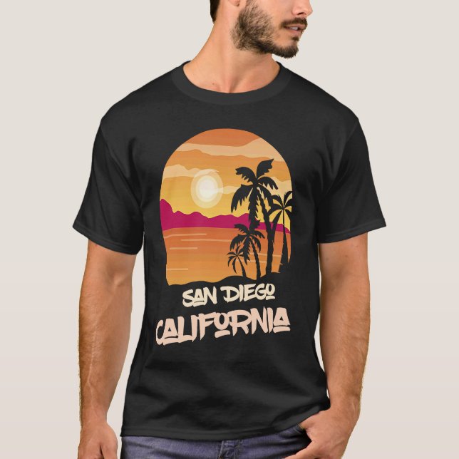 California San Diego Vacation Palm trees Ocean Sur T Shirt (Framsida)