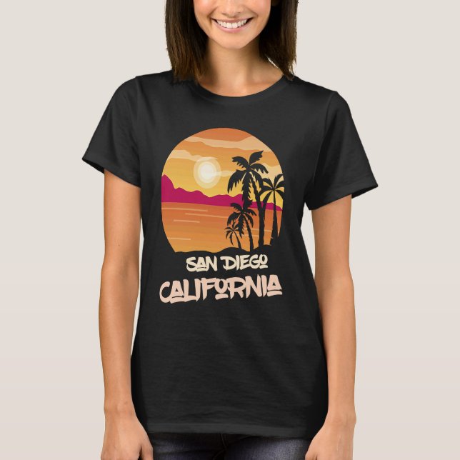 California San Diego Vacation Palm trees Ocean Sur T Shirt (Framsida)
