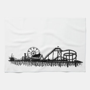 California Santa Monica Iconic Pier Silhouette Kökshandduk