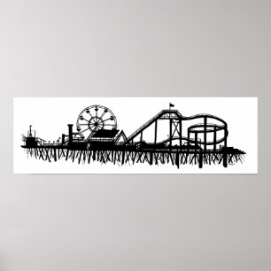 California Santa Monica Iconic Pier Silhouette Poster