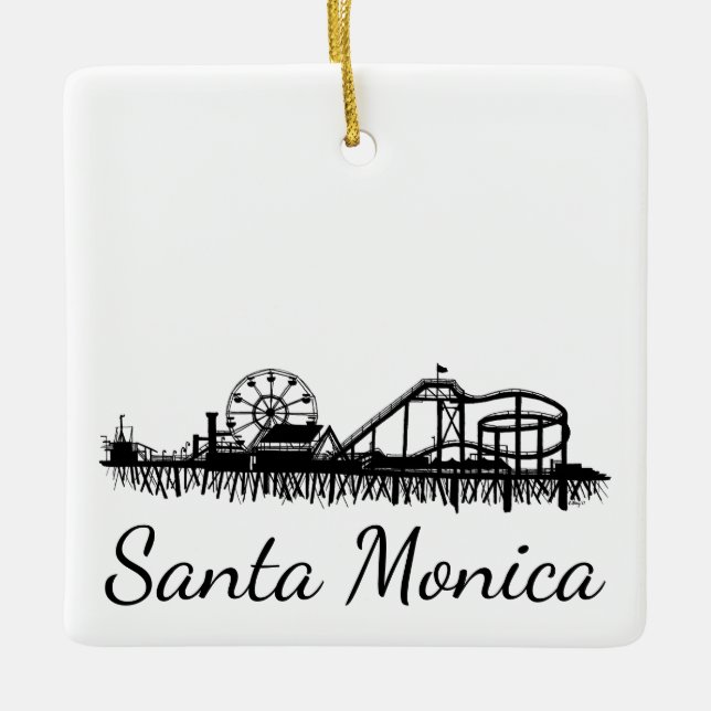 California Santa Monica Pier Beach Ferris Wheel Julgransprydnad Keramik (Framsida)
