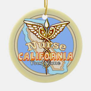 California Sjuksköterska Caduceus  Julgransprydnad Keramik
