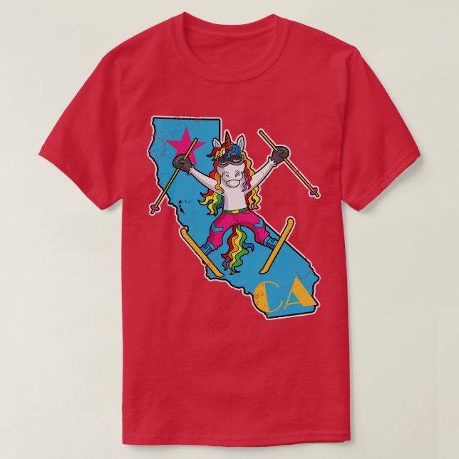 California Ski Skiing Unicorn Retro Cute T Shirt (Design framsida)
