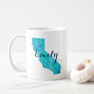 California State Aqua Blue Watercolor Namn Anpassn Kaffemugg
