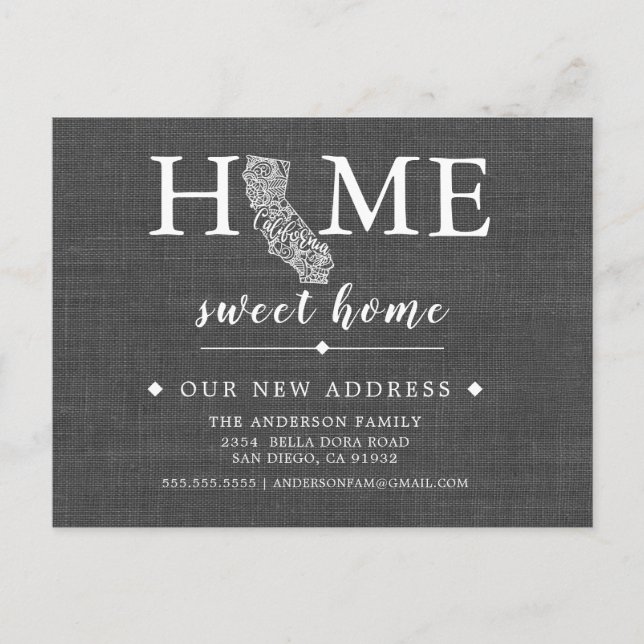 CALIFORNIA State Flytta Announounding Post Card Meddelande Vykort (Framsida)