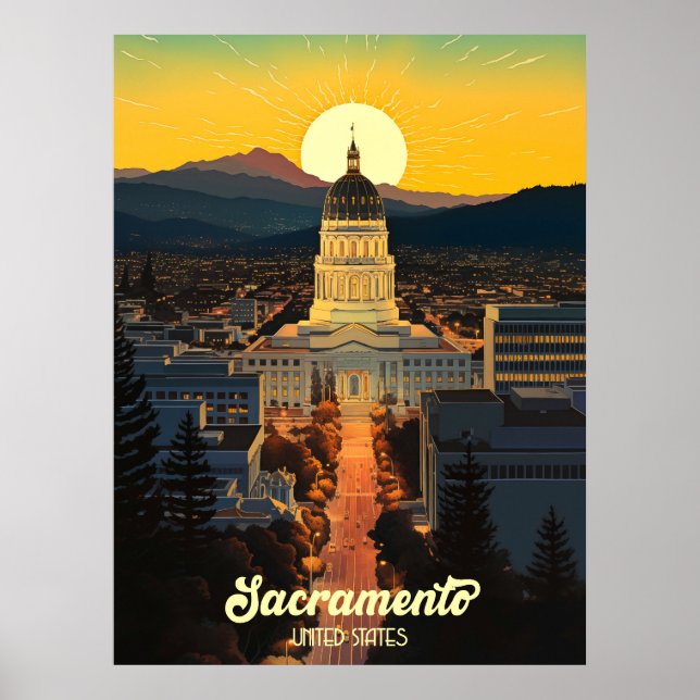 California State Huvudstad Sacramento Travel Poster (Framsidan)