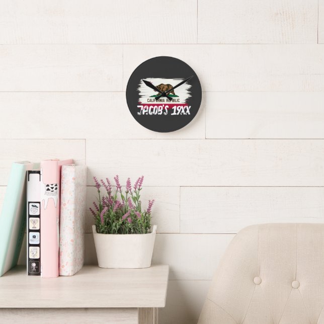 California State Map Flag Design | Golden State Rund Klocka (Läsesal)