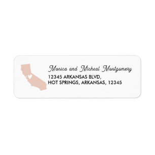 CALIFORNIA-staten Karta med hjärta - ANY FÄRG! Returadress Etikett