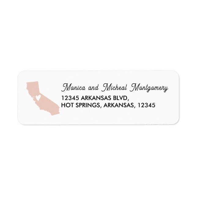 CALIFORNIA-staten Karta med hjärta - ANY FÄRG! Returadress Etikett (Framsidan)