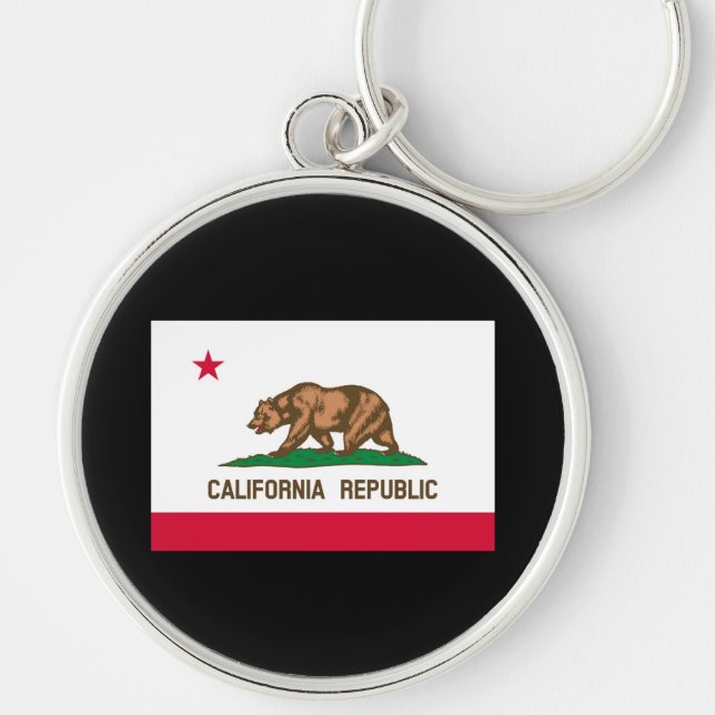 California Statlig flagga Design Rund Silverfärgad Nyckelring (Framsidan)