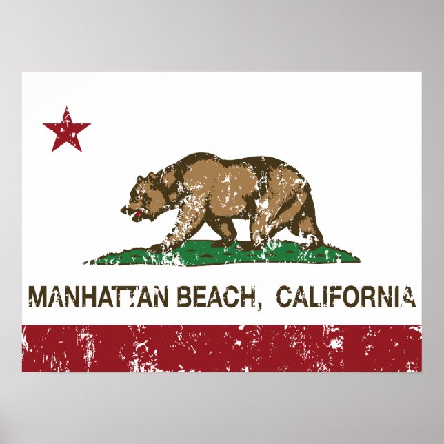 California Statlig flagga Manhattan Beach Poster (Framsidan)