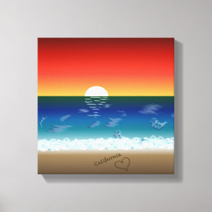 California Sunset Beach Sand Heart-bakgrund Canvastryck
