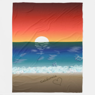 California Sunset Beach Sand Heart-bakgrund Fleecefilt
