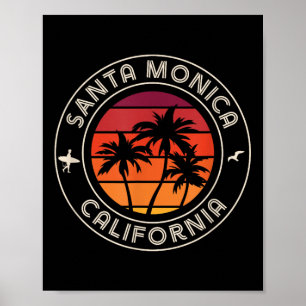 California Sunset Surfer och Fiskmås Santa Monica Poster
