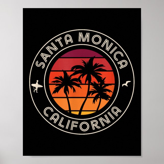 California Sunset Surfer och Fiskmås Santa Monica Poster (Framsidan)