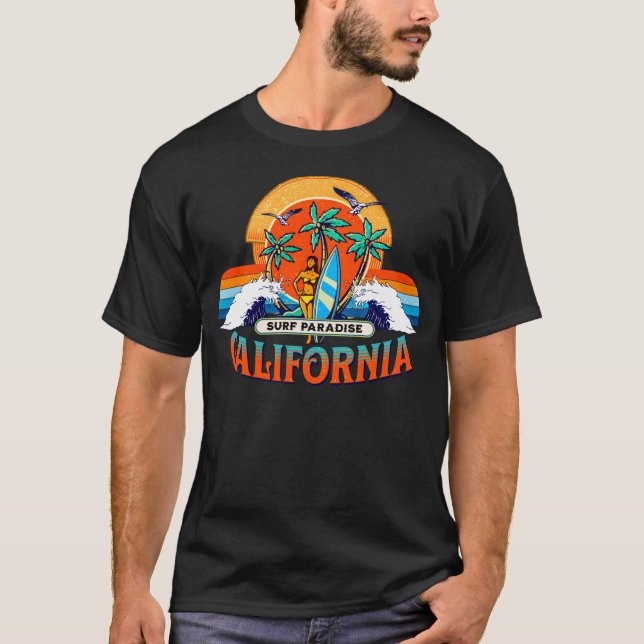 California Surfa Paradise Retro Sunset T Shirt (Framsida)