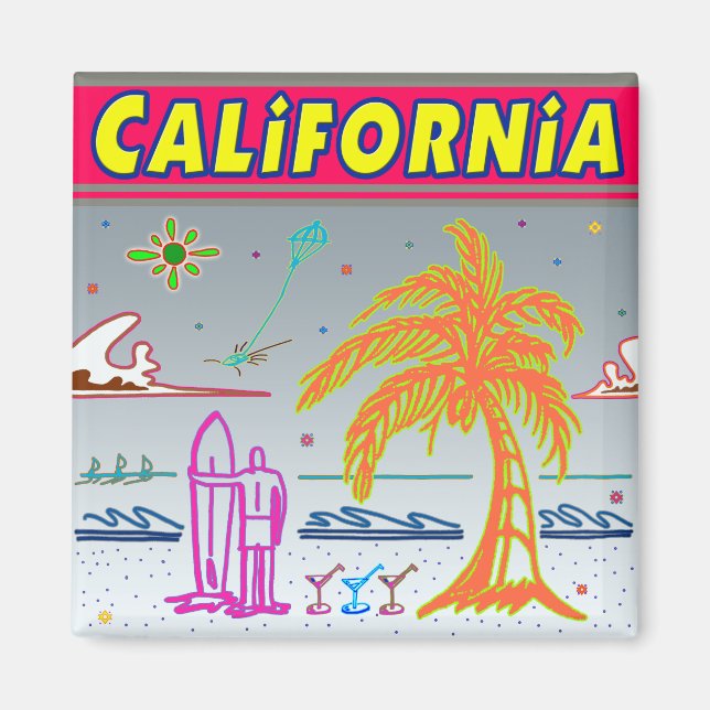 "CALIFORNIA" Surfarstrand Magnet (Framsidan)