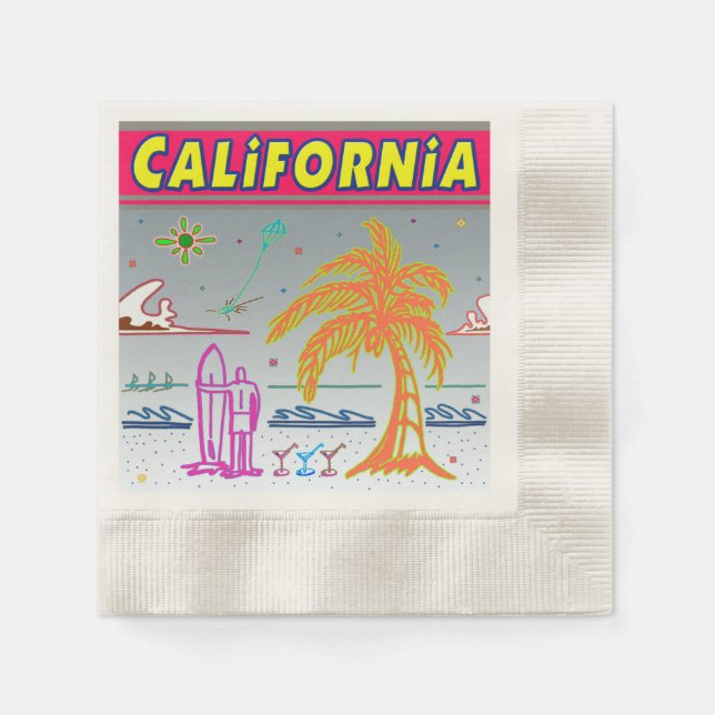 ’CALIFORNIA’ Surfer Beach Napkins Pappersservett (Framsidan)