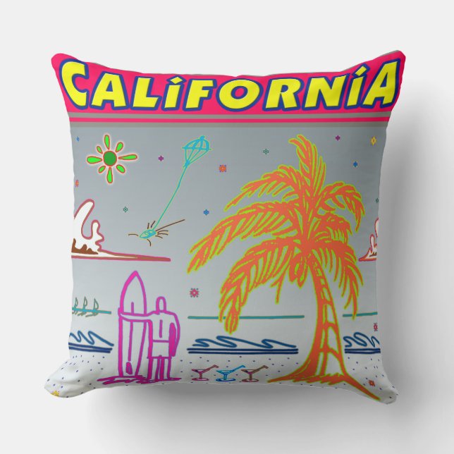 ’CALIFORNIA’ Surfer Beach Pillow Kudde (Framsida)