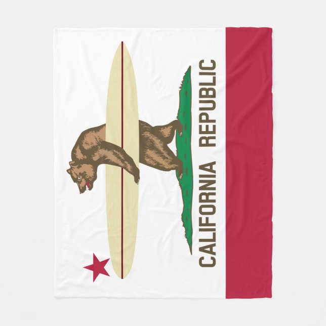 California Surfer Bear Flagga Fleecefilt (Framsidan)