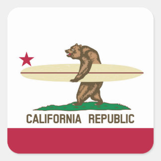 California Surfer Bear Flagga Fyrkantigt Klistermärke