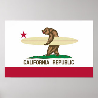 California Surfer Bear Flagga Poster