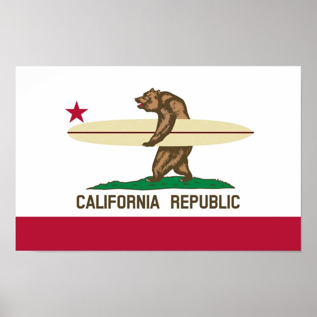 California Surfer Bear Flagga Poster (Framsidan)