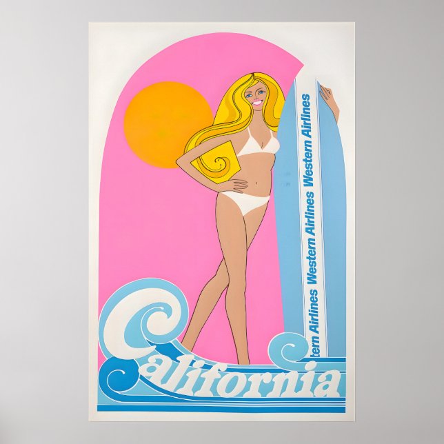 California Surfing Art Surfartryck Västra Resa Poster (Framsidan)