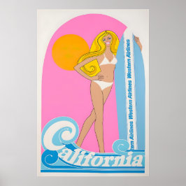 California Surfing Art Surfartryck Western Airlin Poster