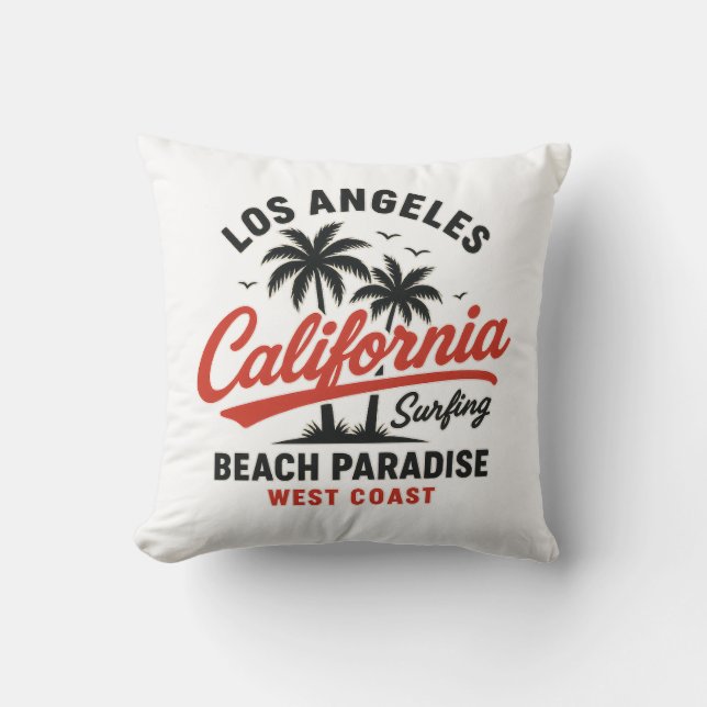 California Surfing Los Angeles Beach Paradise Väst Kudde (Framsida)