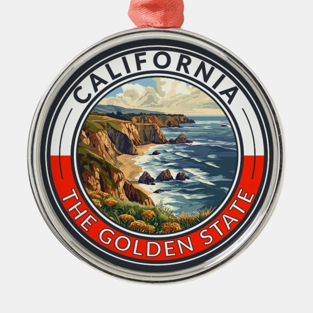 California Travel Art Badge Julgransprydnad Metall (Framsidan)