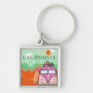 California Travel Poster Fyrkantig Silverfärgad Nyckelring