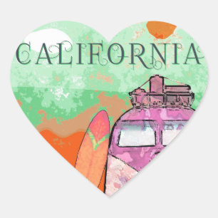 California Travel Poster Hjärtformat Klistermärke
