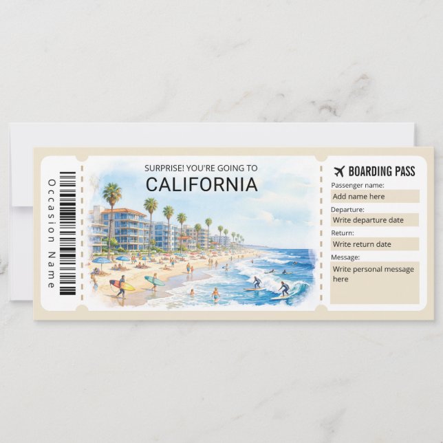 California Trip Boarding Pass Ticket Inbjudningar (Framsida)