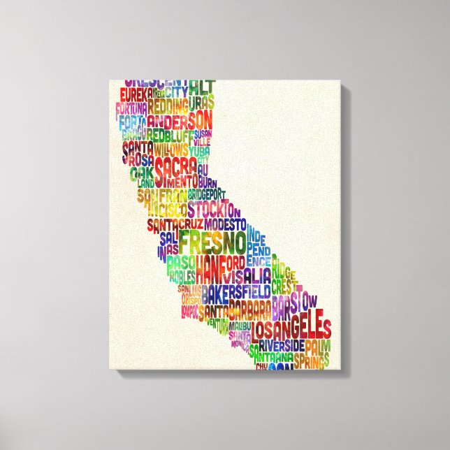 California Typography Text Karta Canvastryck (Framsida)