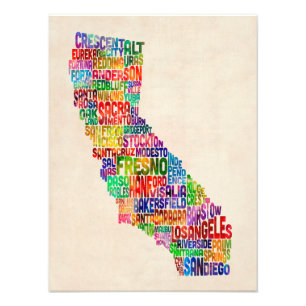 California Typography Text Karta Fototryck