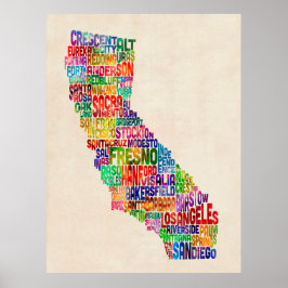 California Typography Text Karta Poster