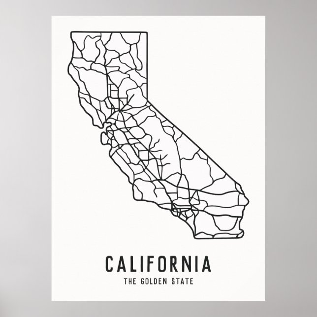 California US State road karta - guldstaten karta Poster (Framsidan)