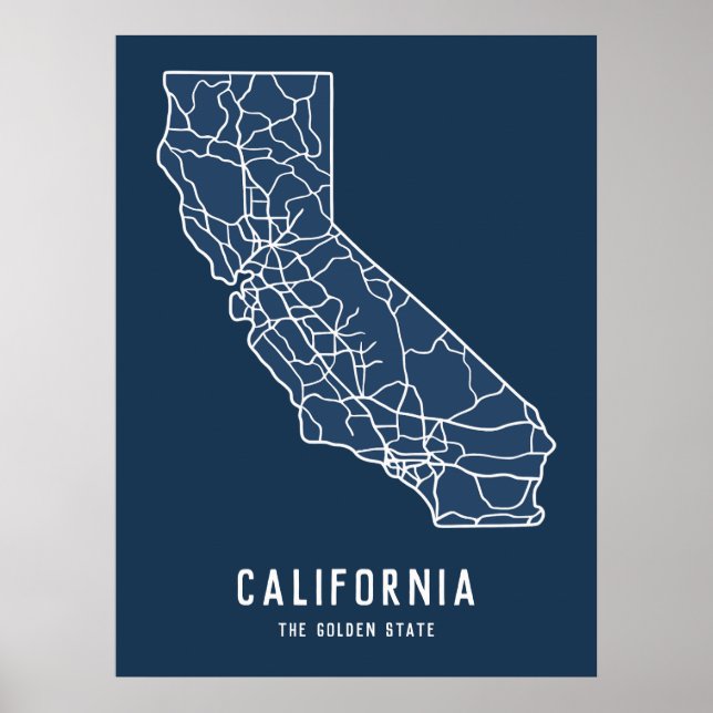 California US State road karta - guldstaten karta Poster (Framsidan)