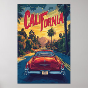 California USA Konst Vintage Illustration Resa Poster